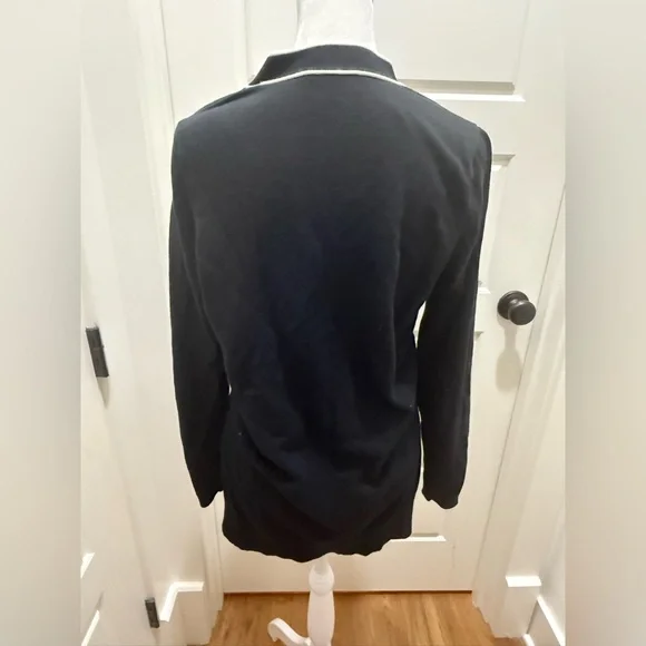 L'AGENCE. Black & White Ronny Piped Wool and Cotton Cardigan. Size Medium. - Picture 4 of 10